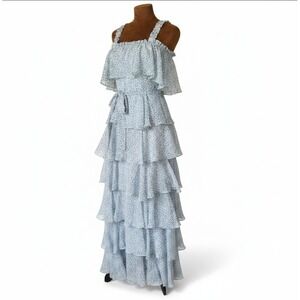 Storia Maxi Dress Size S Blue Floral Teired Cottagecore Kentucky Derby Romantic